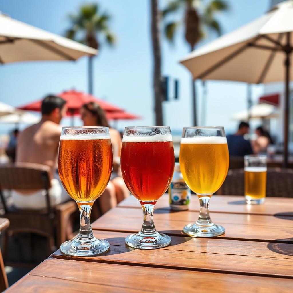 Friends enjoying non-alcoholic craft beer on a patio in San Diego