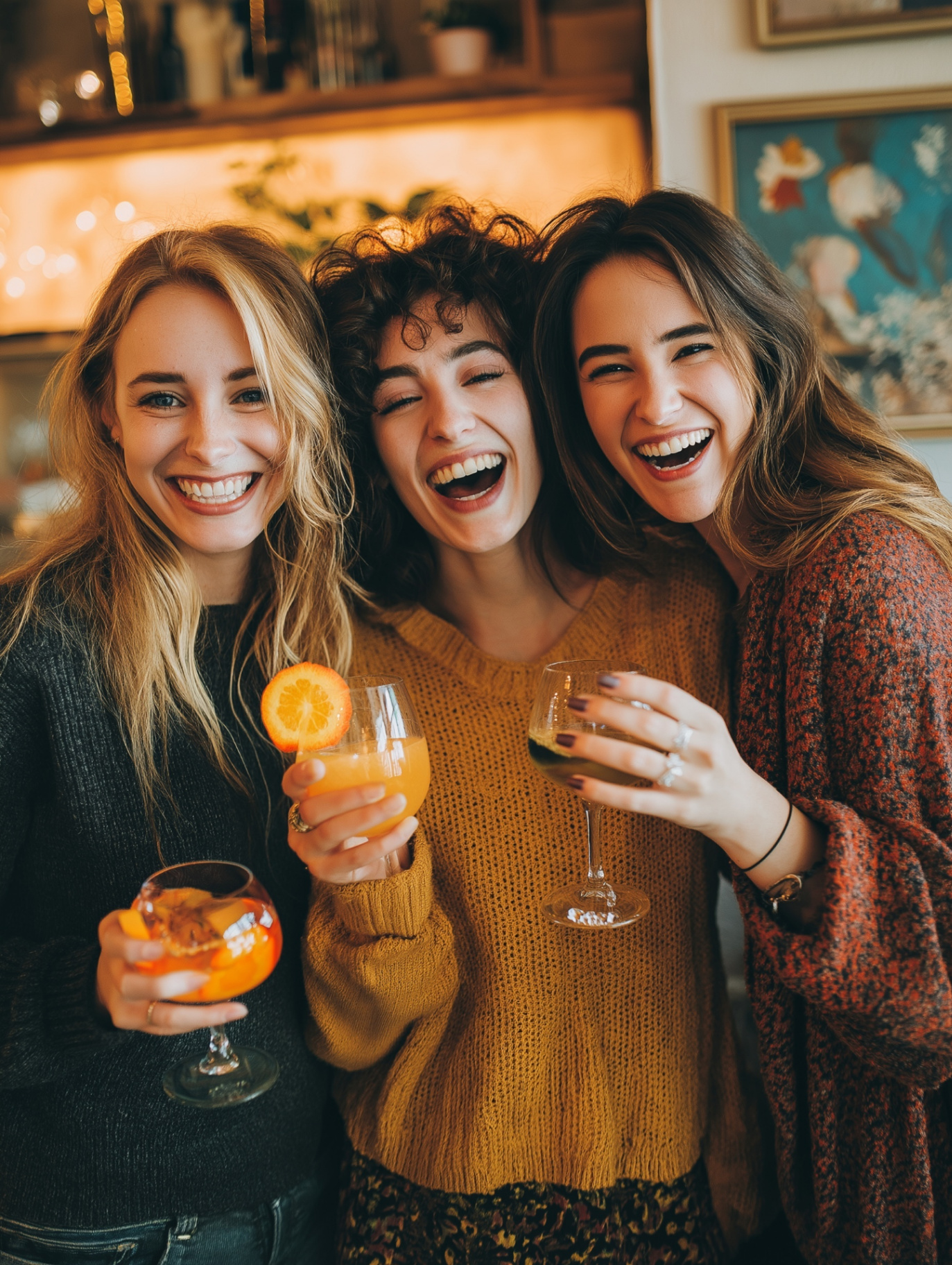 Friends making non-alcoholic cocktails together — join the Monday Morning community